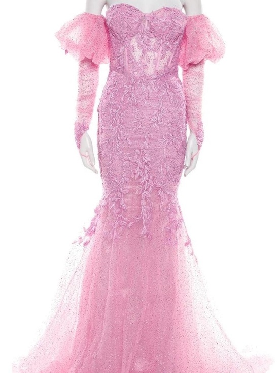 Portia and Scarlett Dresses & Skirts - Portia and scarlet pink lace glitter mermaid style prom / ball dress with gloves